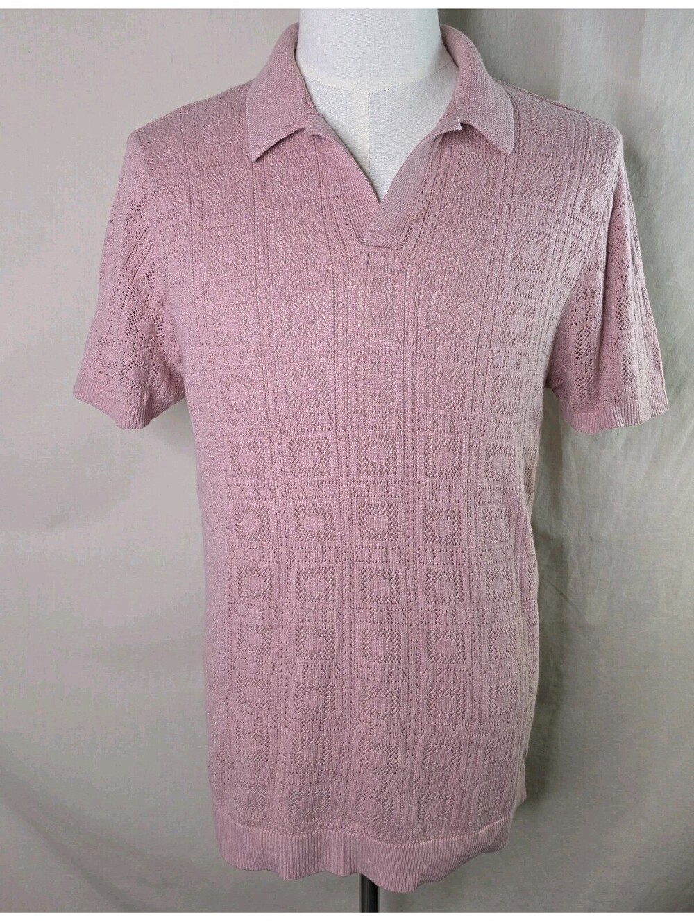 Hollister Pink Polo M Mens Short Sleeve Open Knit Ribbed